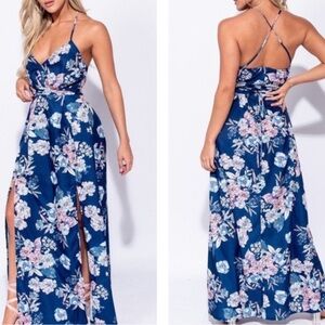 Parisian Works Pink and Blue Maxi Sundress Sleeveless Size 6‎ Tall US